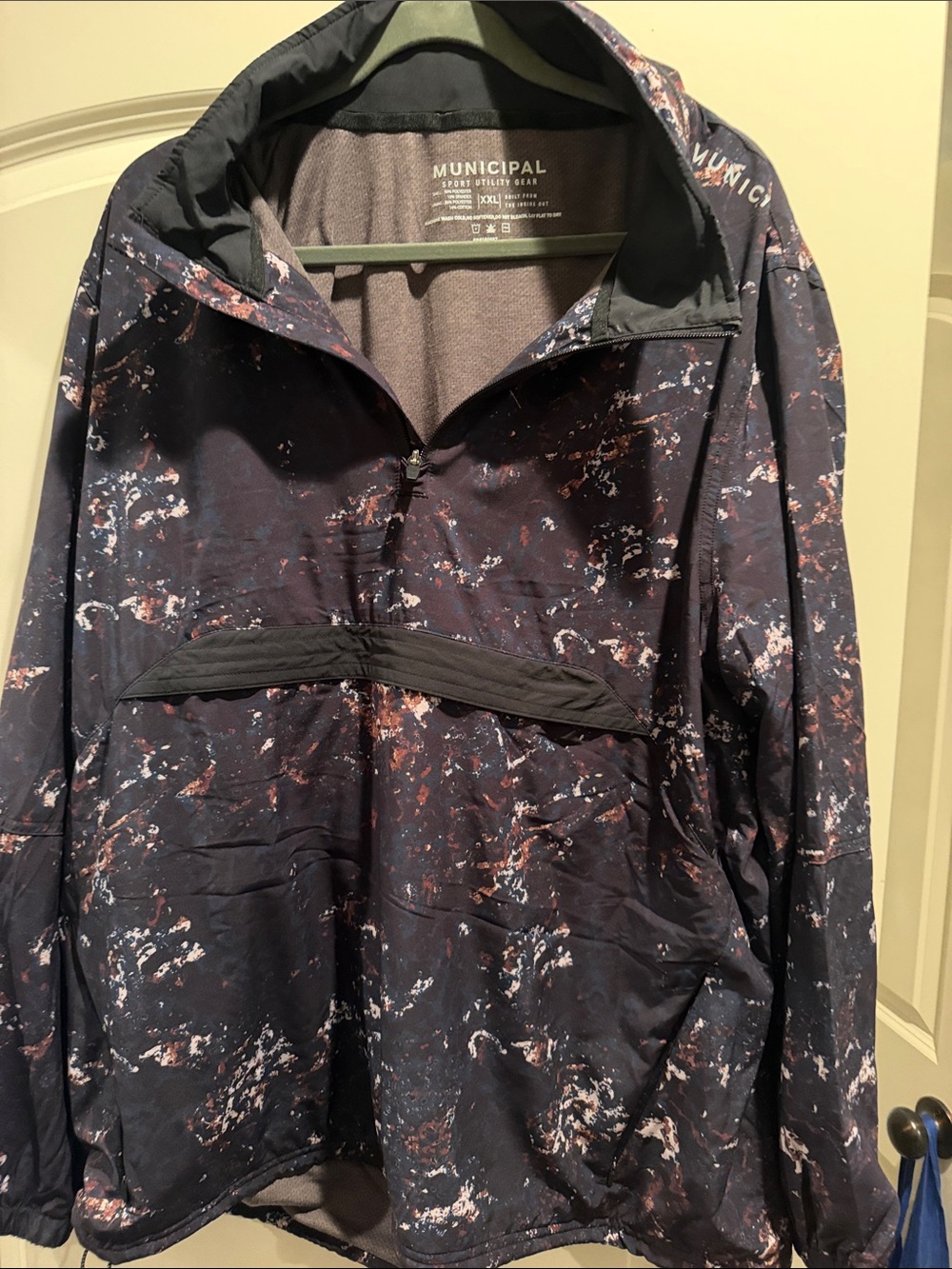 Municipal Pullover Windbreaker Jacket - Navy Marble Print